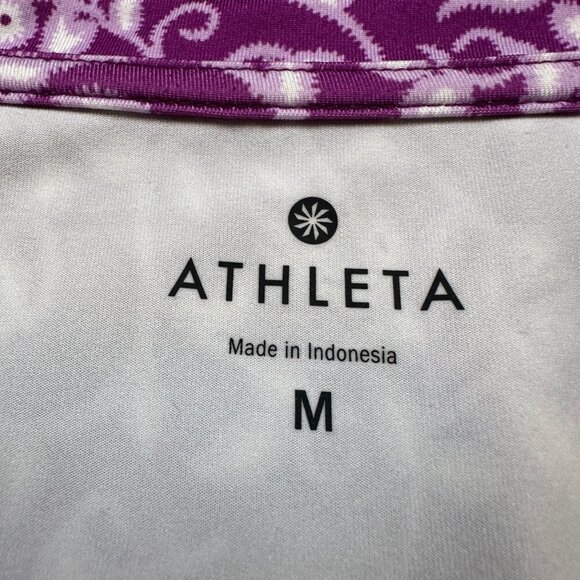 Athleta Faux Wrap Purple Floral Athletic Stretch V-Neck Dress Women's Medium - Picture 2 of 7